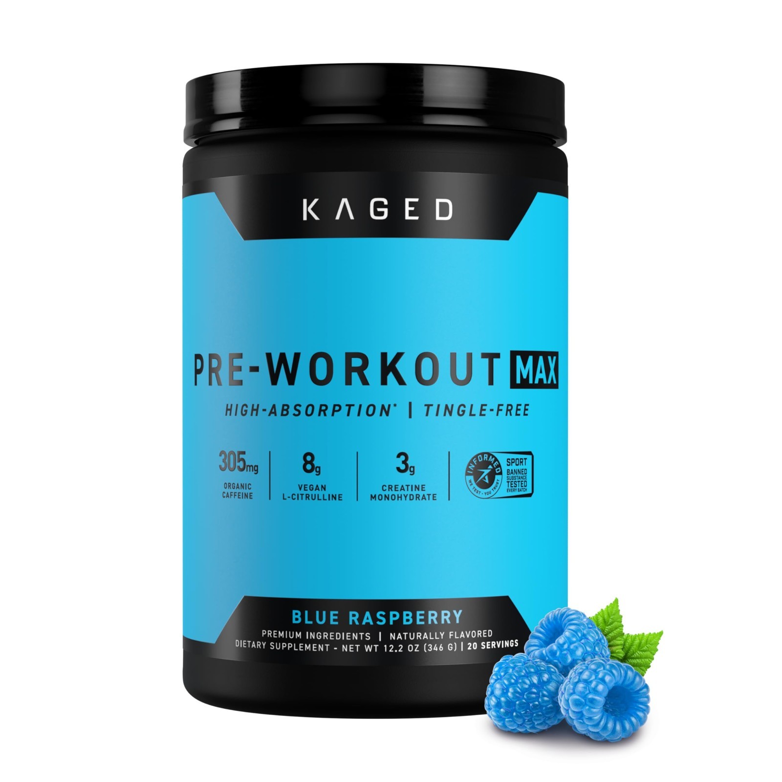 High-Stim Pre-Workout Powder – Blue Raspberry, 305mg Caffeine, Creatine & L-Citr