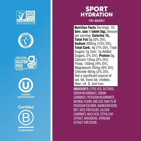 Nuun Sport Electrolytes Hydration Drink Mix Tablets, Tri-Berry, 10 Count Tube