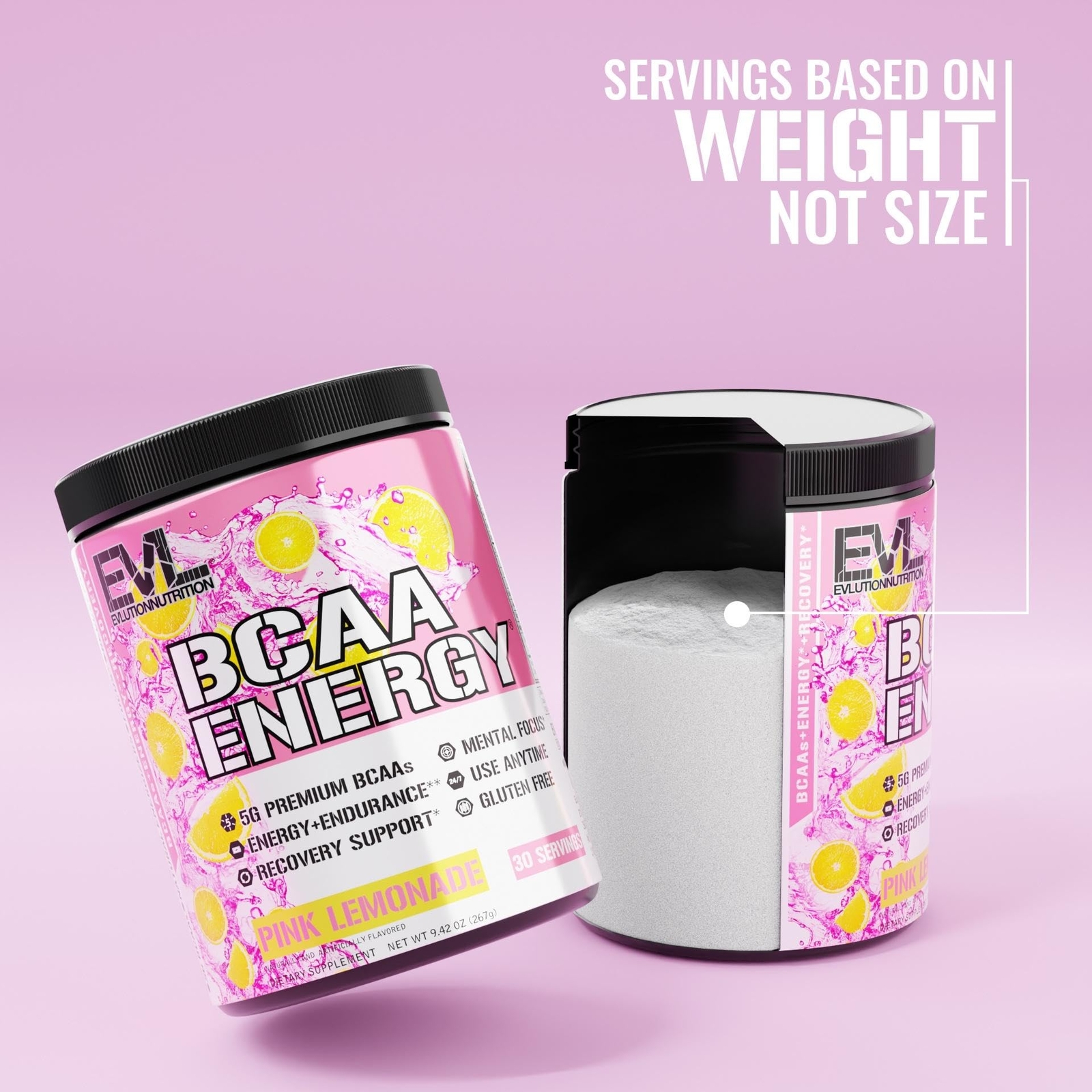 EVL BCAA Energy Powder 30 Servings Pink Lemonade Preworkout Supplement