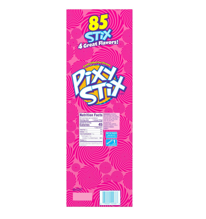 Wonka Pixy Stix Sour Powder Straws, Grape, Maui Punch, Cherry, 85 Count