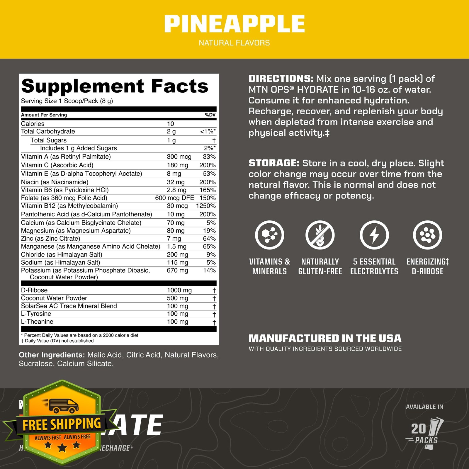 MTN OPS Hydrate Electrolyte Powder Pineapple 20 Packs