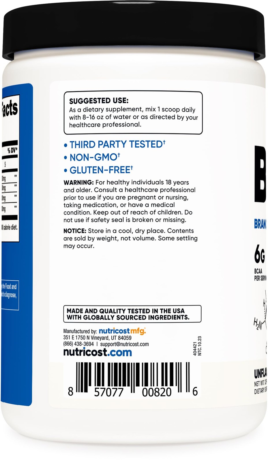 Nutricost BCAA Powder 2:1:1 (Unflavored, 60 Servings) 12.9 Ounce (Pack of 1)