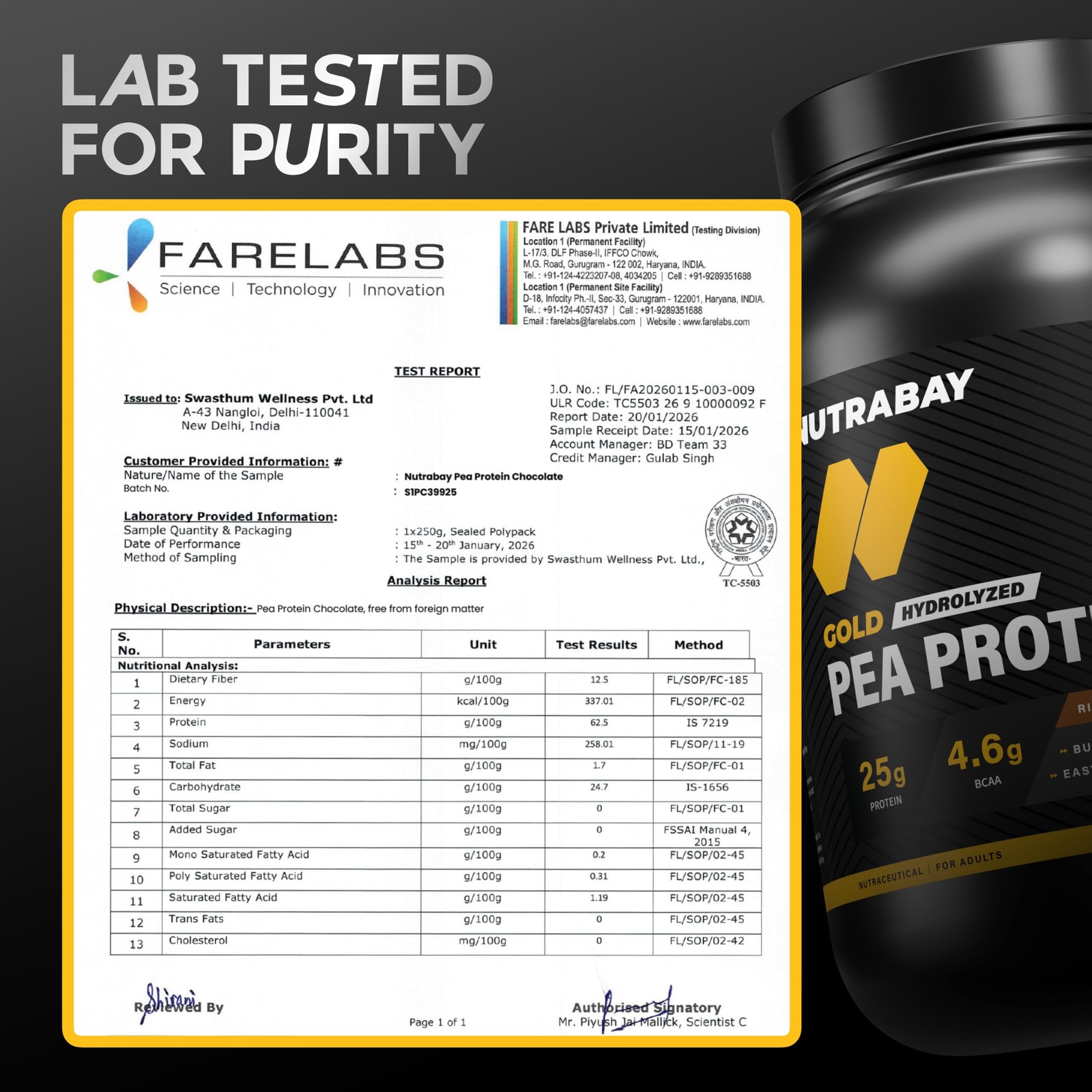NUTRABAY Gold Pea Protein Powder 1kg – Rich Chocolate Cr�me, 25g Protein