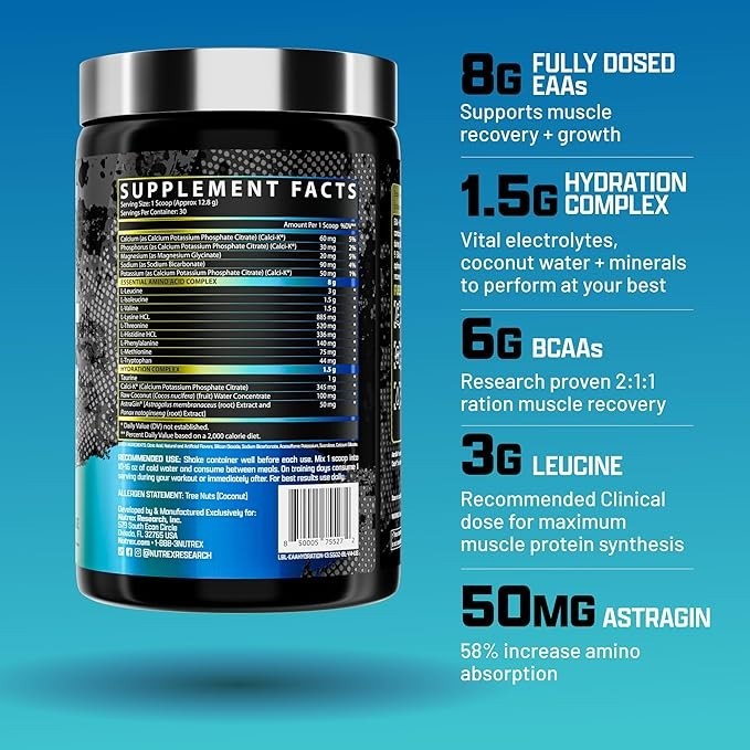 Nutrex Research EAA Hydration Powder EAAs BCAAs Electrolytes 30 Servings