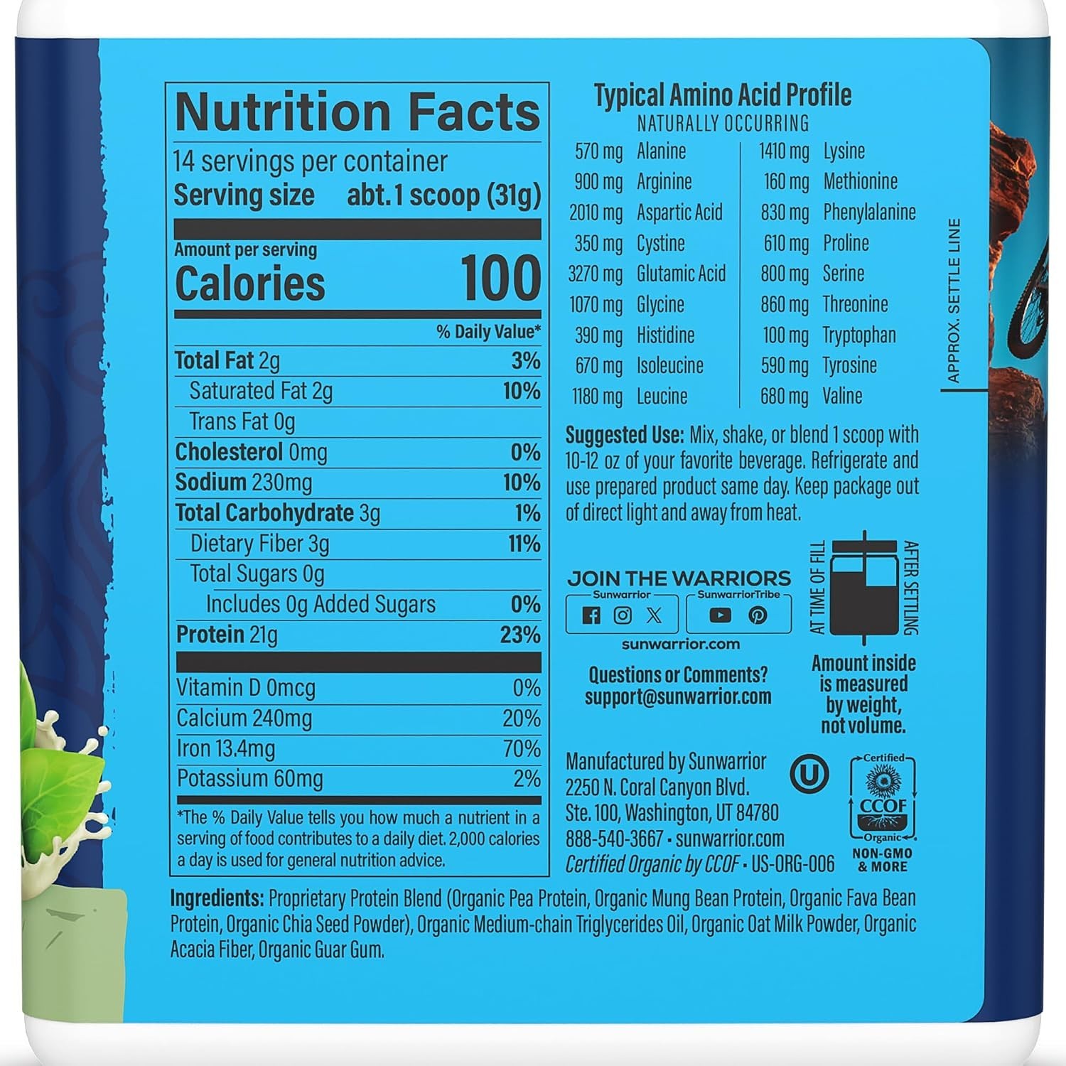 Organic Unflavored Warrior Blend Performance Protein, 15.07 OZ