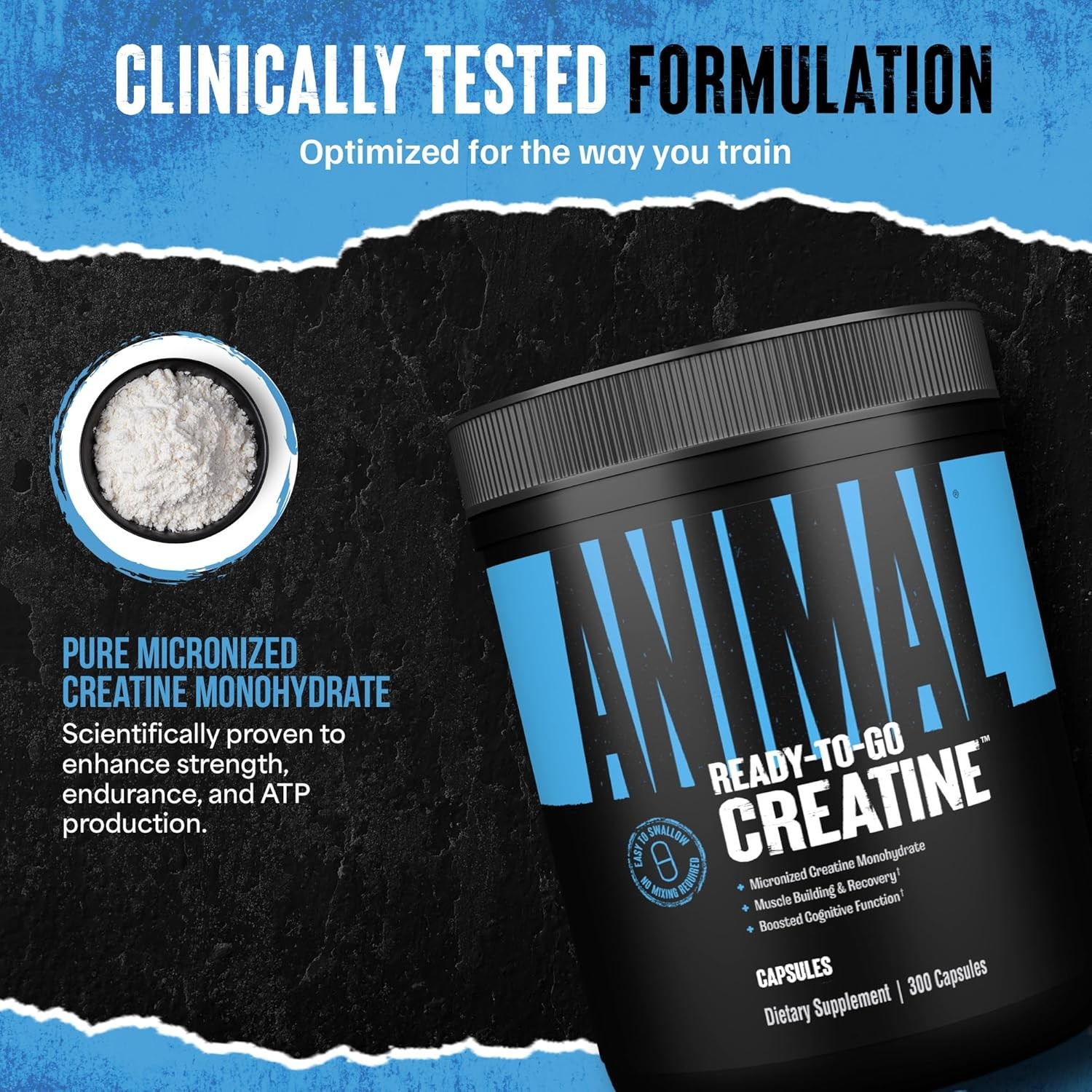 Animal CREATINE Bulk Size Micronized Monohydrate 300 Capsules – 150 Servings