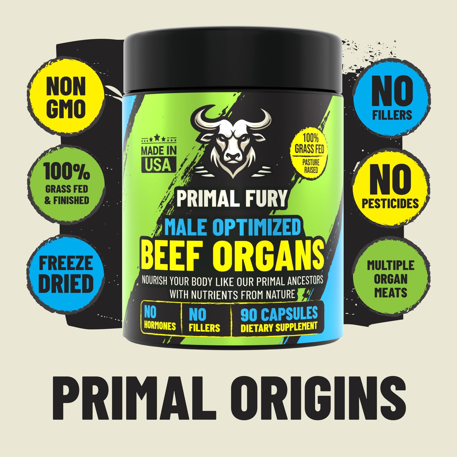 Grass Fed Beef Organ Supplement for Men – Male Optimization Pills – 90 Count