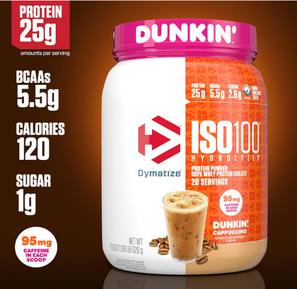 Dymatize ISO100 Hydrolyzed Whey Isolate Protein Powder Dunkin Cappuccino