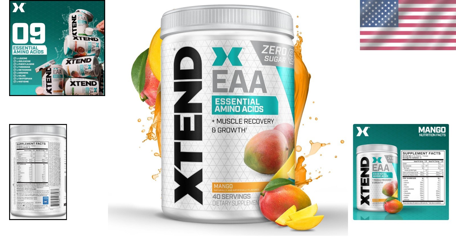 Mango XTEND EAA + BCAA Supplement – 10g EAAs, 40 Servings for Lean Muscle Growth