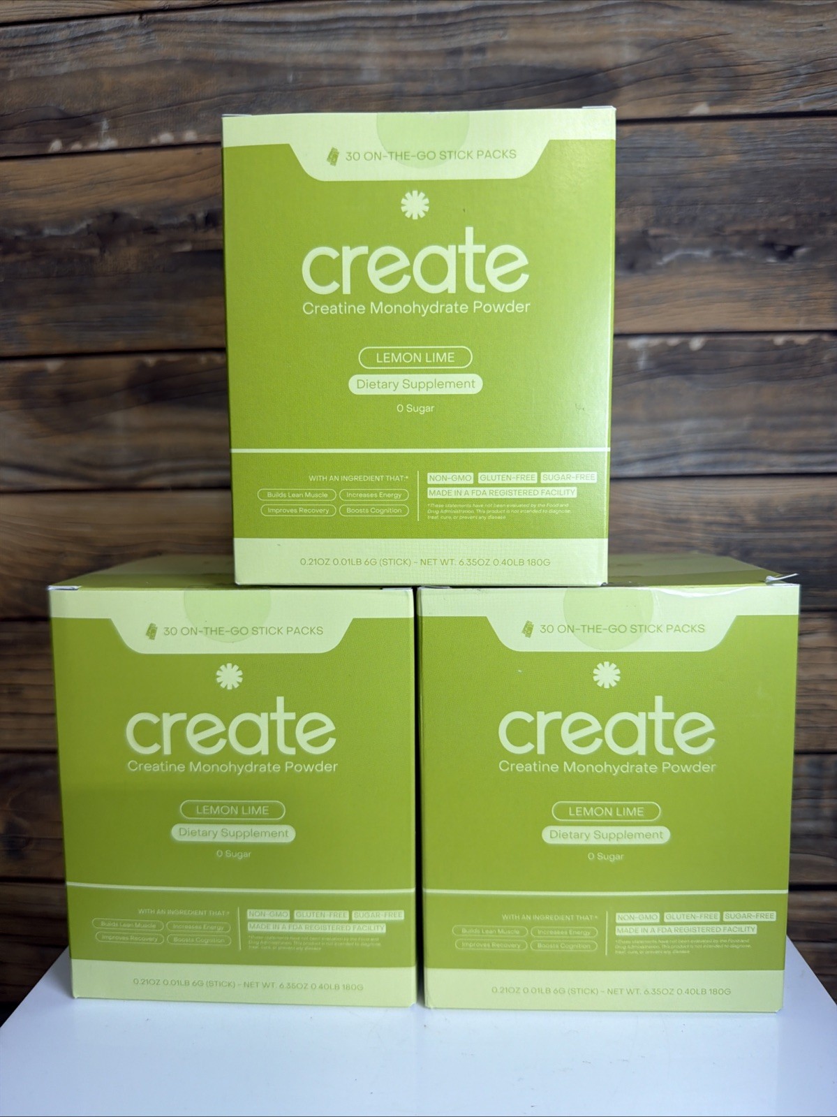 Create Creatine Monohydrate Powder Lemon Lime Dietary Supplement (3 Box lot)