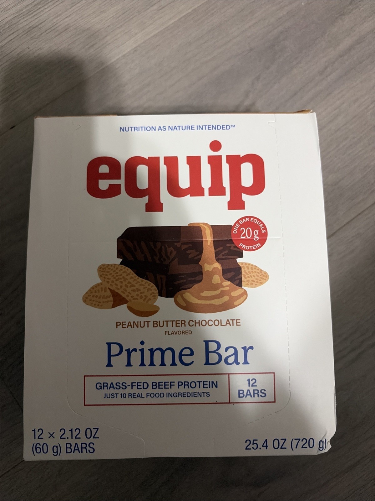 Equip Prime Protein Bars Peanut Butter Chocolate Grass-Fed Beef 12 Pack NEW