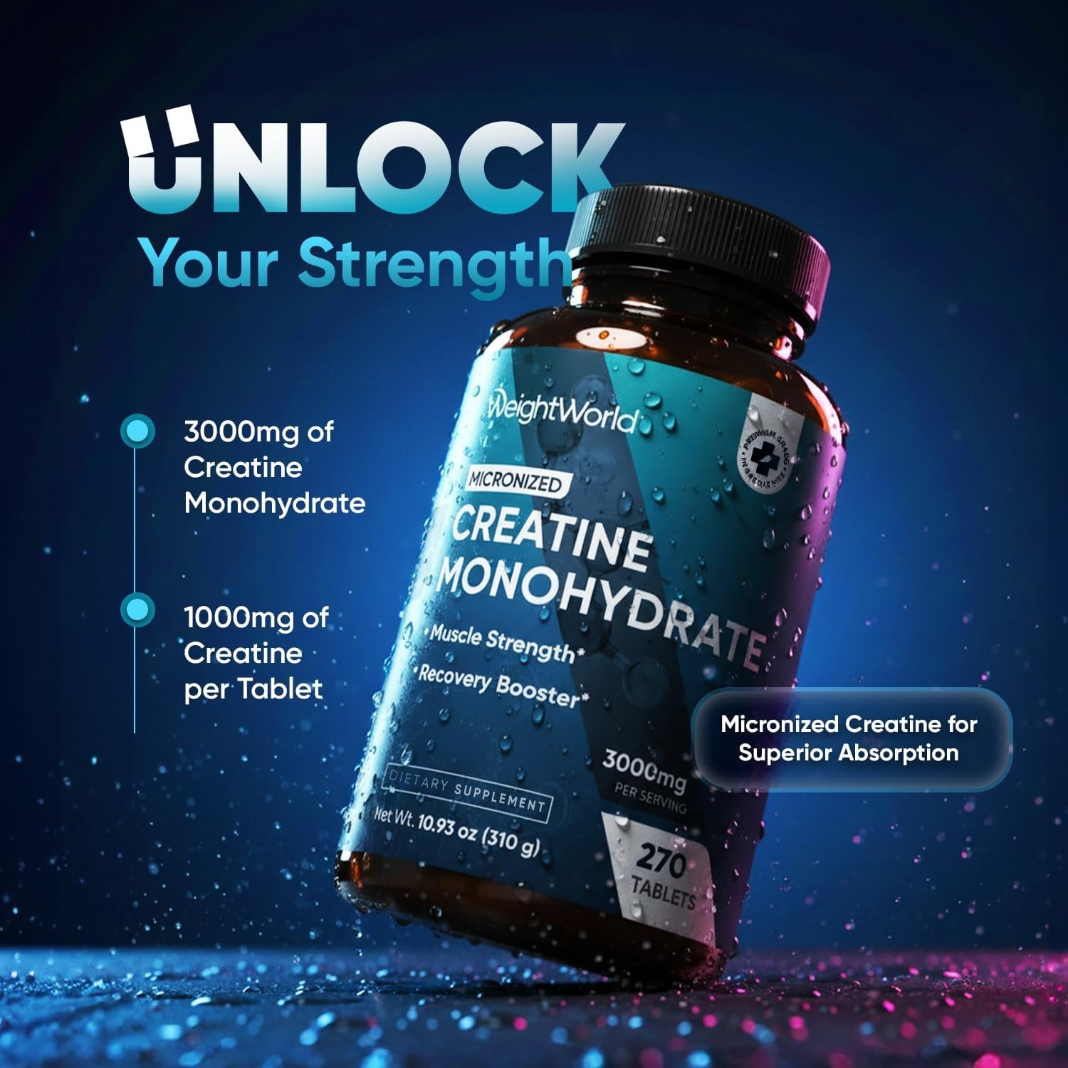 WeightWorld Creatine Monohydrate 3000mg 270 Tablets – Strength & Recovery