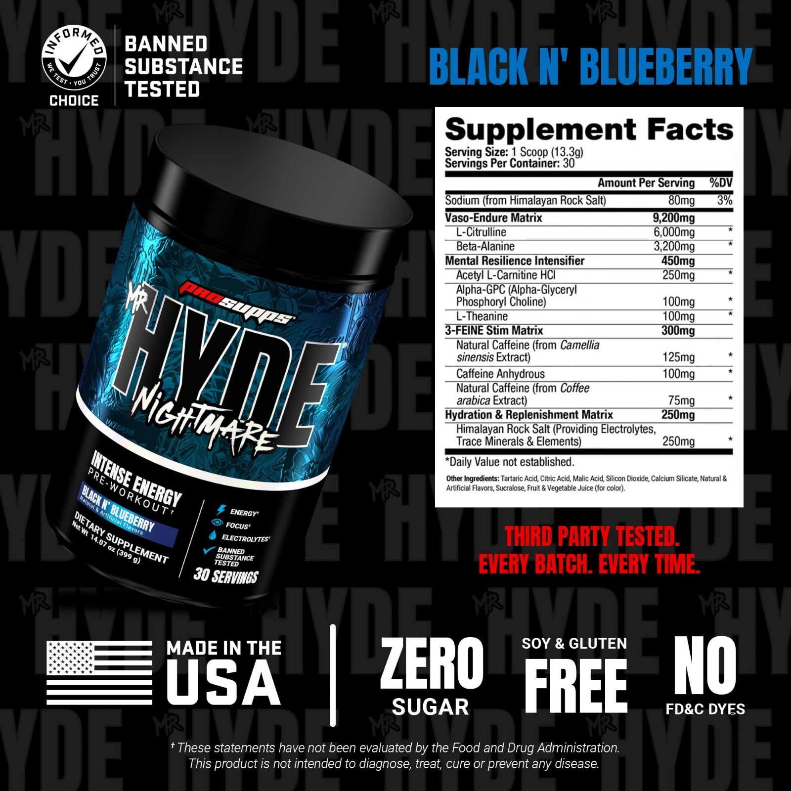 Intense Energy Pre Workout Powder with Caffeine & Beta Alanine – 30 Servings, Bl