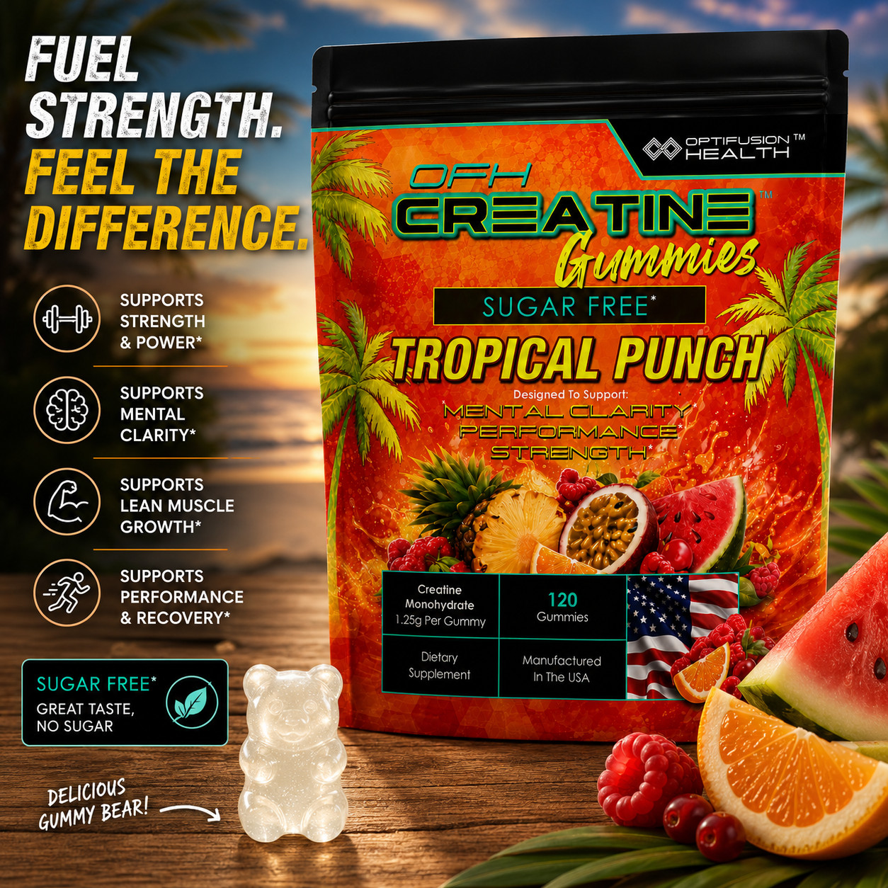 Creatine Gummies – Sugar Free – Tropical Punch – 40 Servings
