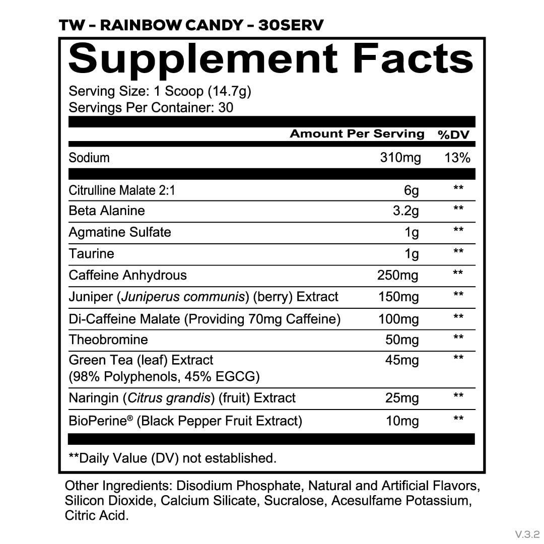 Total War Pre Workout Powder – Rainbow Candy Flavor, 320mg Caffeine, Citrulline