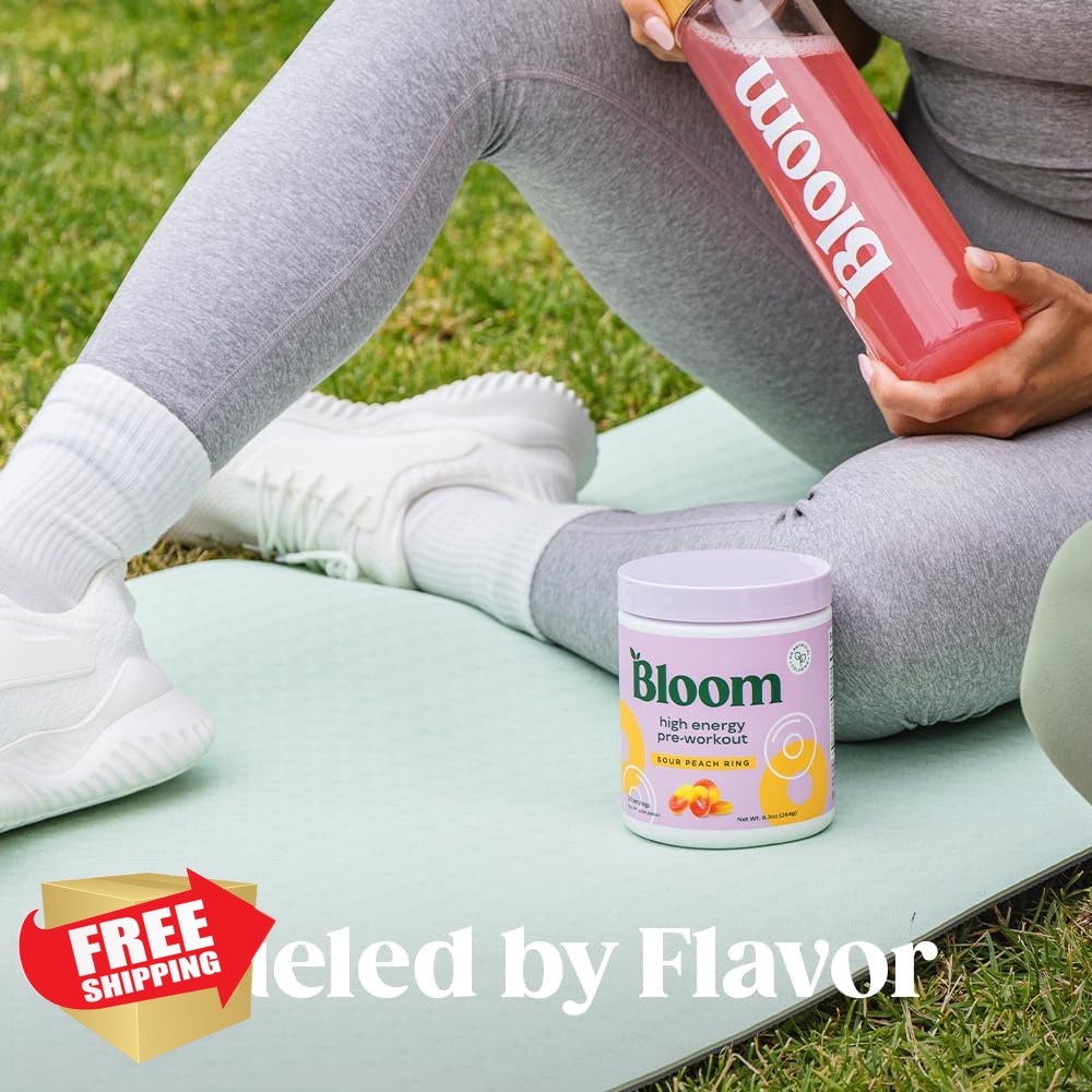Bloom Nutrition Sour Peach Ring pre-workout 30 servings