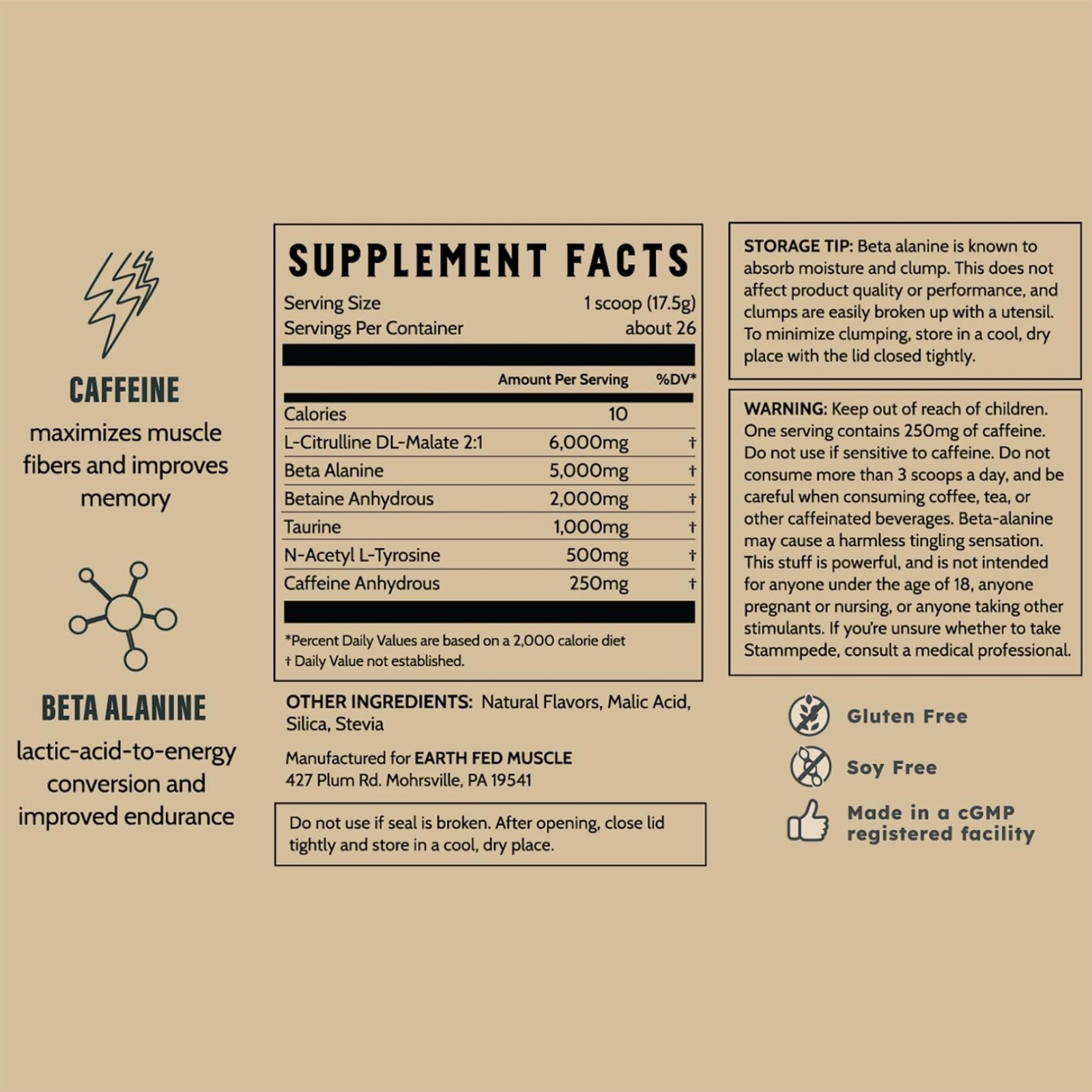 Lemonade Pre Workout Supplement – 250mg Caffeine, 5g Beta Alanine, Citrulline, 2