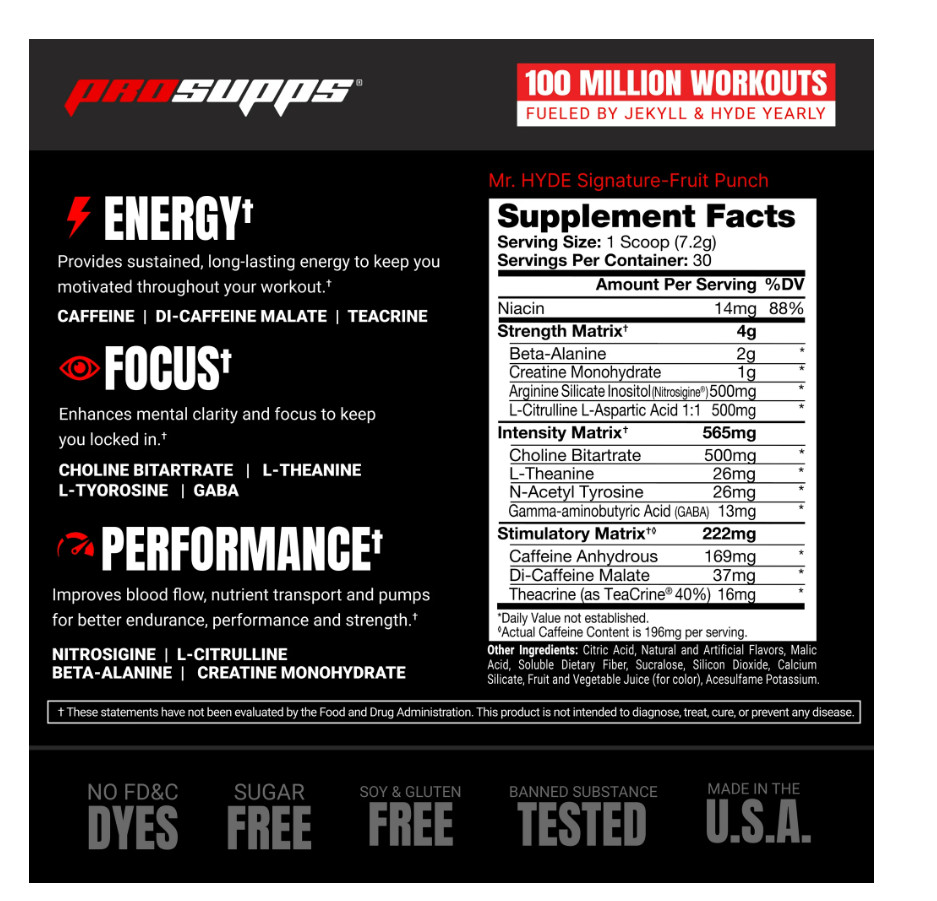 ProSupps Mr. Hyde Signature Pre-Workout Powder Fruit Punch 14.7 oz