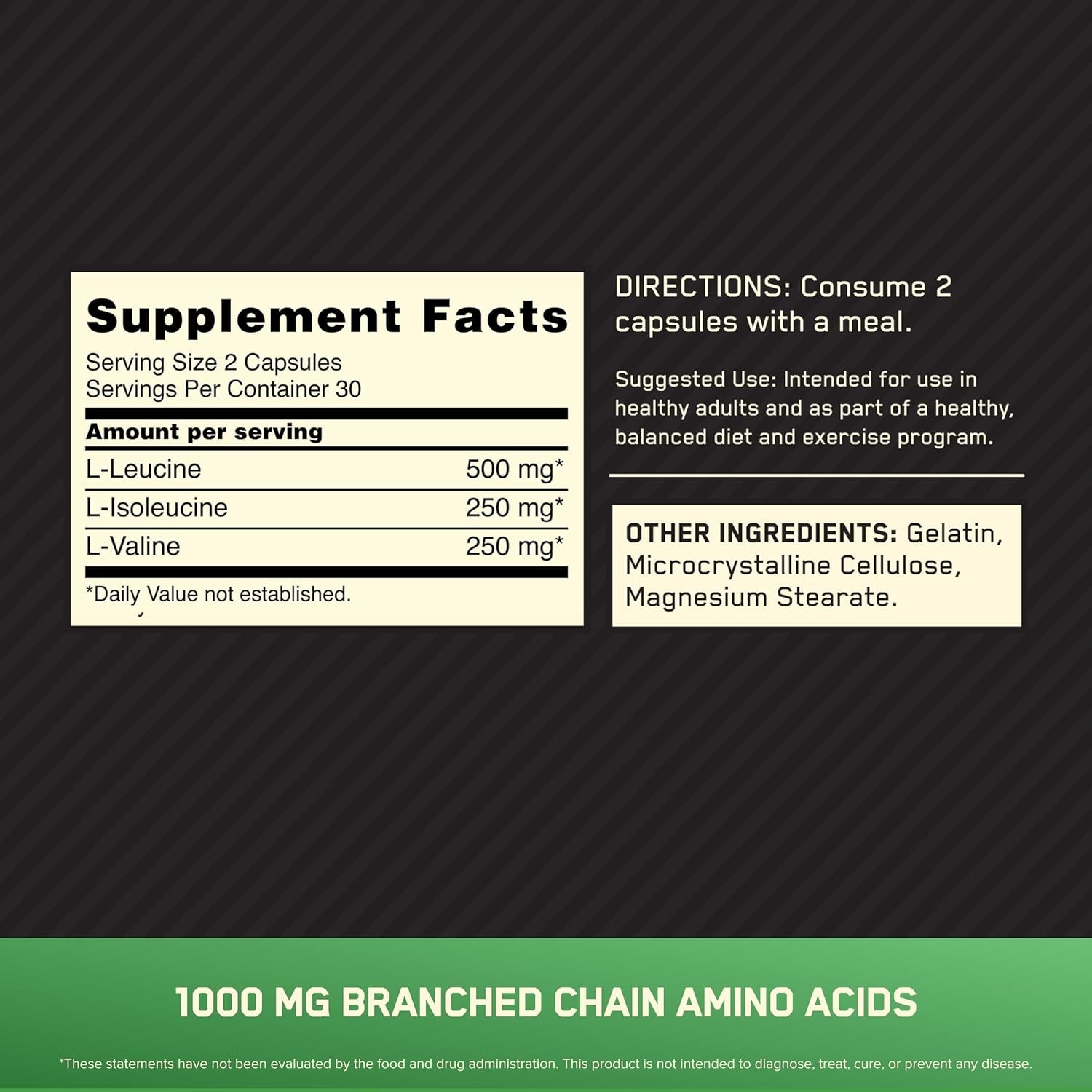 BCAA Capsules Keto Friendly 60 Count Branched Chain Essential Amino Acids