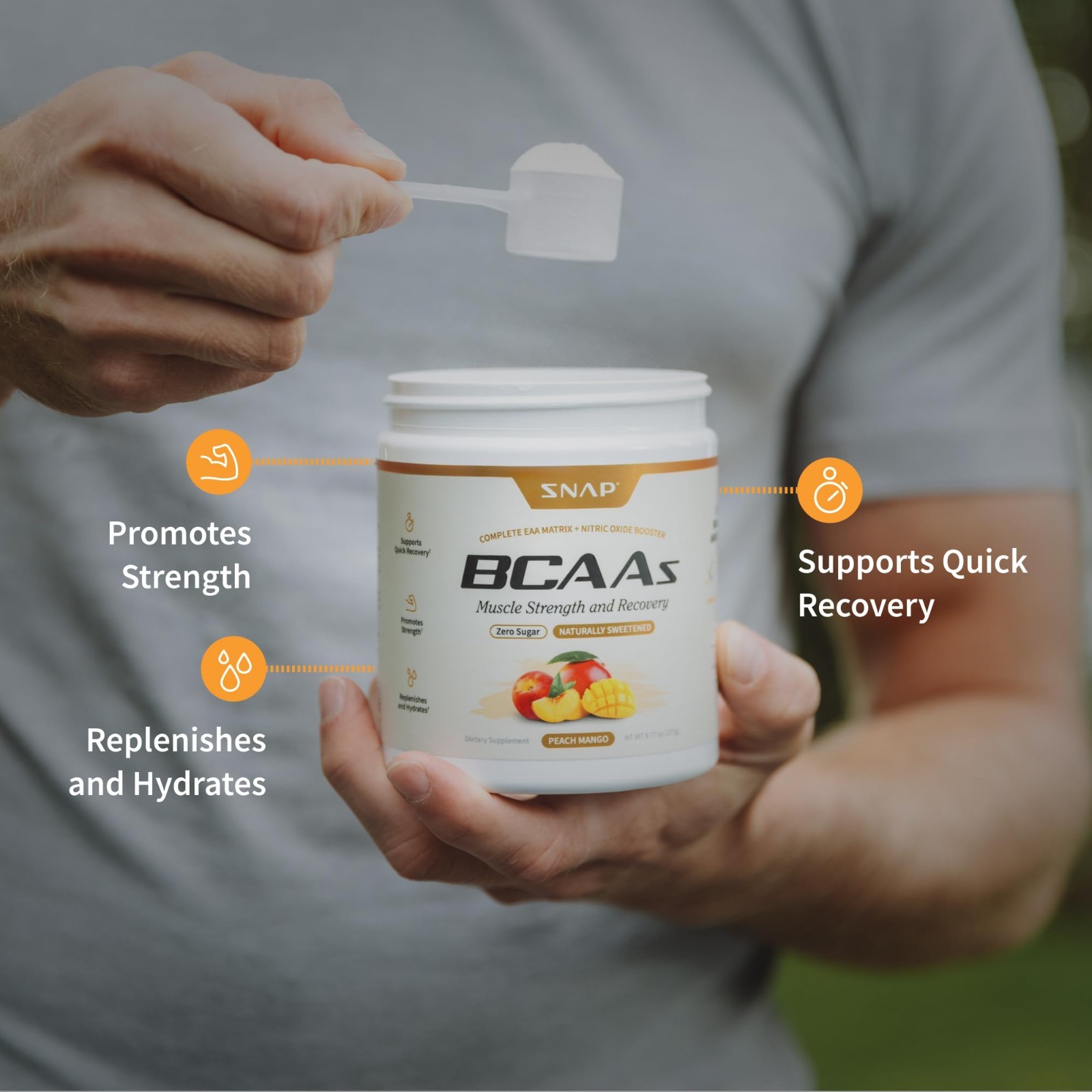 BCAA Powder Peach Mango – Essential Amino Acids, 5g Vegan, Nitric Oxide Booster,