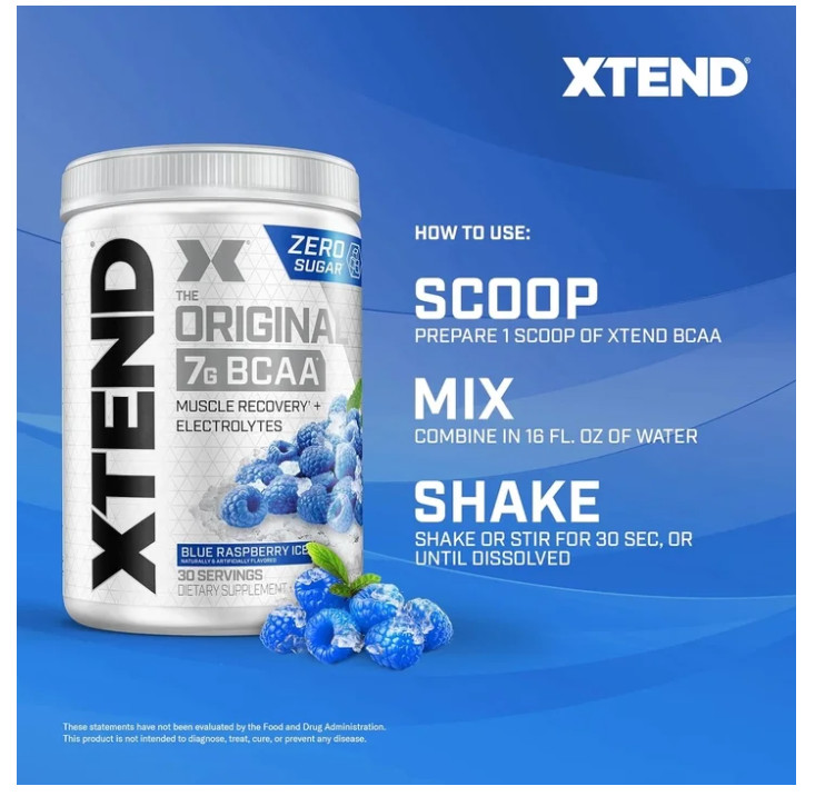 XTEND Original BCAA Powder Blue Raspberry Ice 7g BCAA 30 Servings