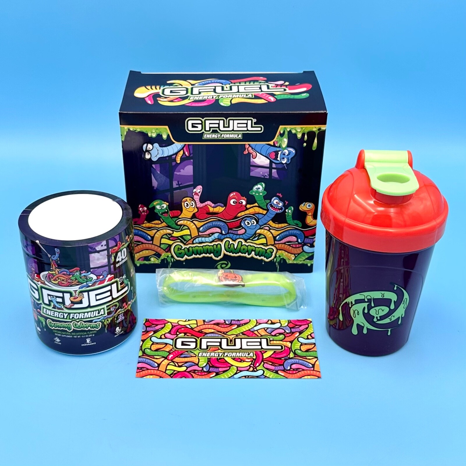 G Fuel Gummy Worms Doodlez Collector’s Box Tub + Halloween Shaker Cup + Sticker