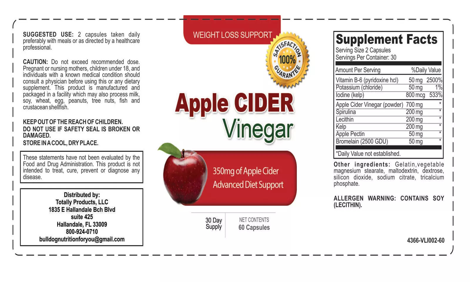Amino Acid BCAA Muscle Support Supplement Apple Cider Vinegar Weight Management