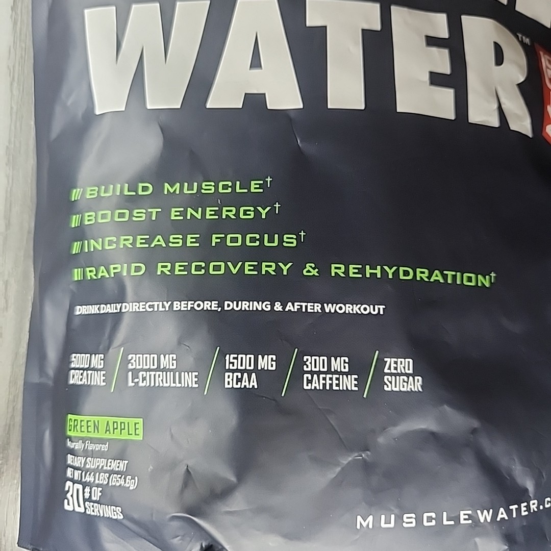 Muscle Water Pre Workout Powder Muscle+Pump+Energy 20+ Supplements (Green Apple)