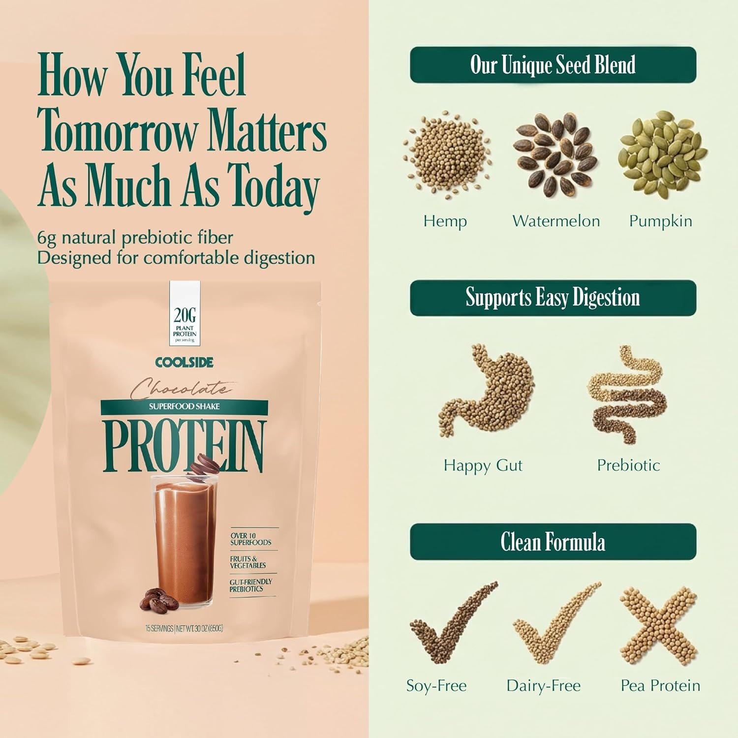 Coolside Superfood Vegan Protein Powder Chocolate 20g Plant Based 15 Servings