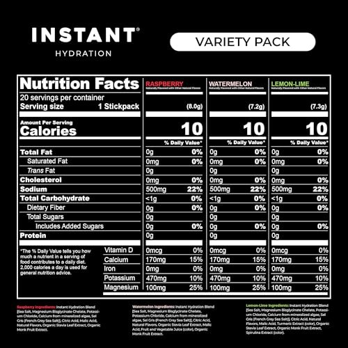 Sugar Free Electrolytes Powder Packets Pack – Watermelon, 20 Count Variety