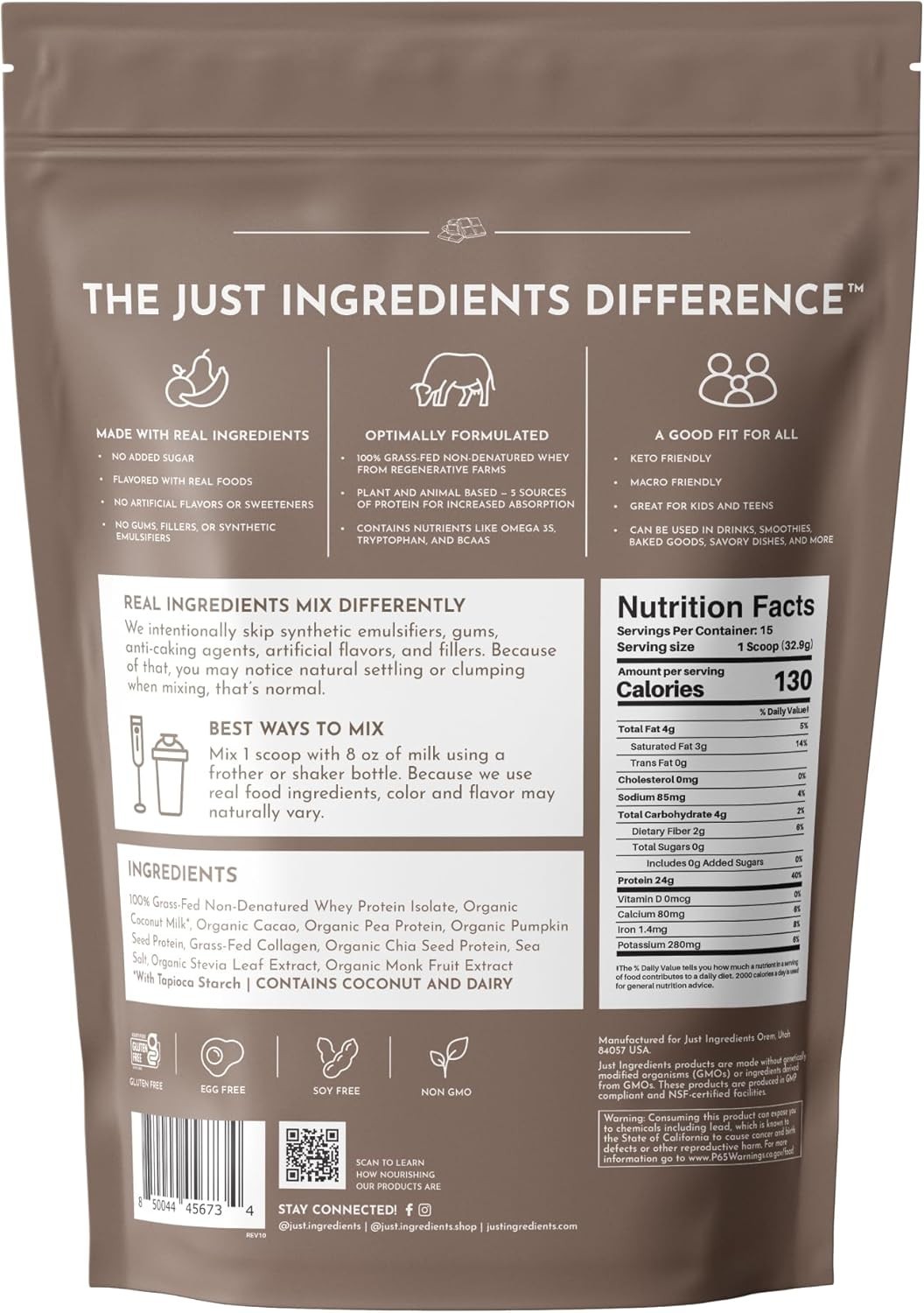 JUST INGREDIENTS Chocolate Protein Powder PACK OF 2, 15 Serving 24g Protein New