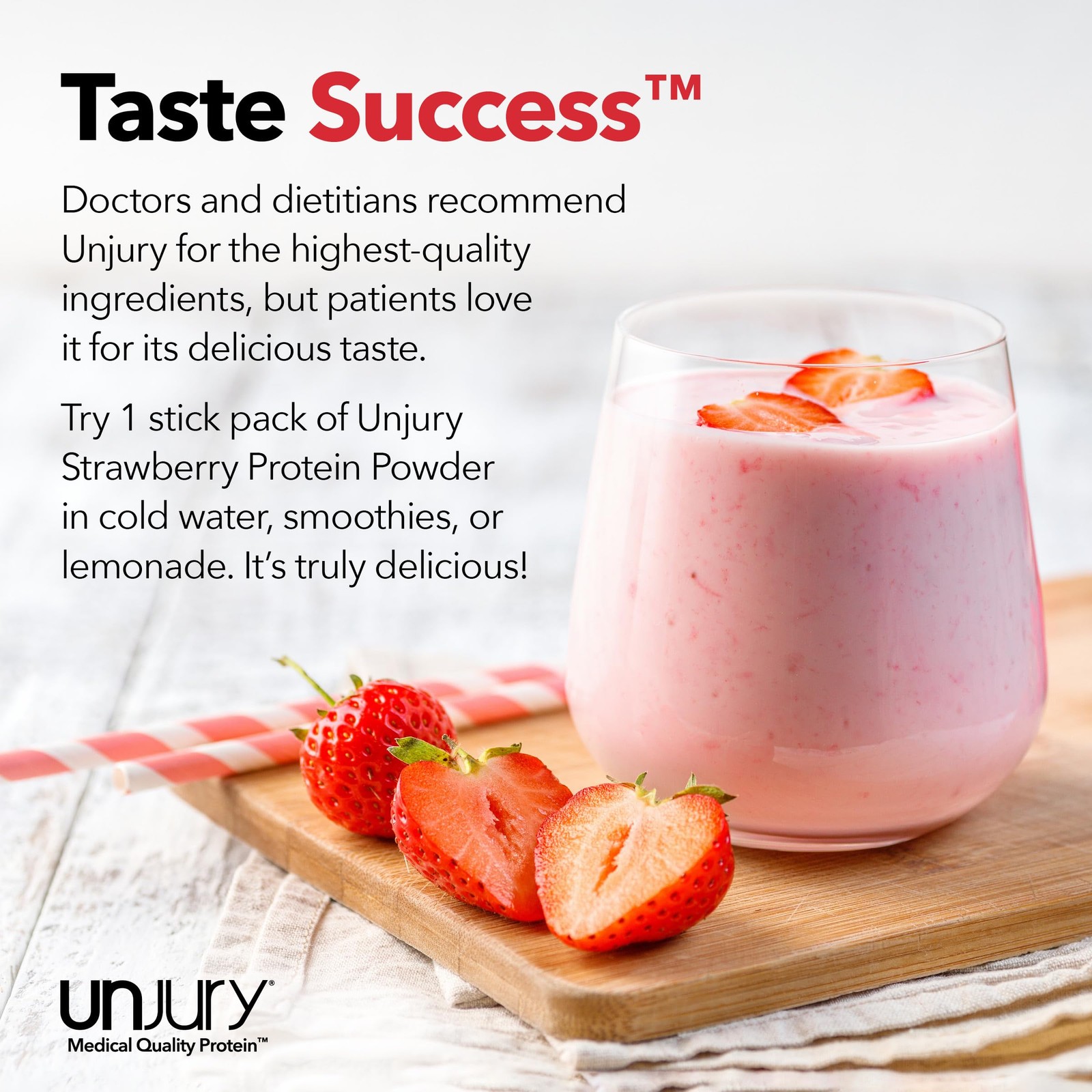Unjury Whey Protein Powder Individual Stick Packs | Strawberry | 10.5g 100% W…