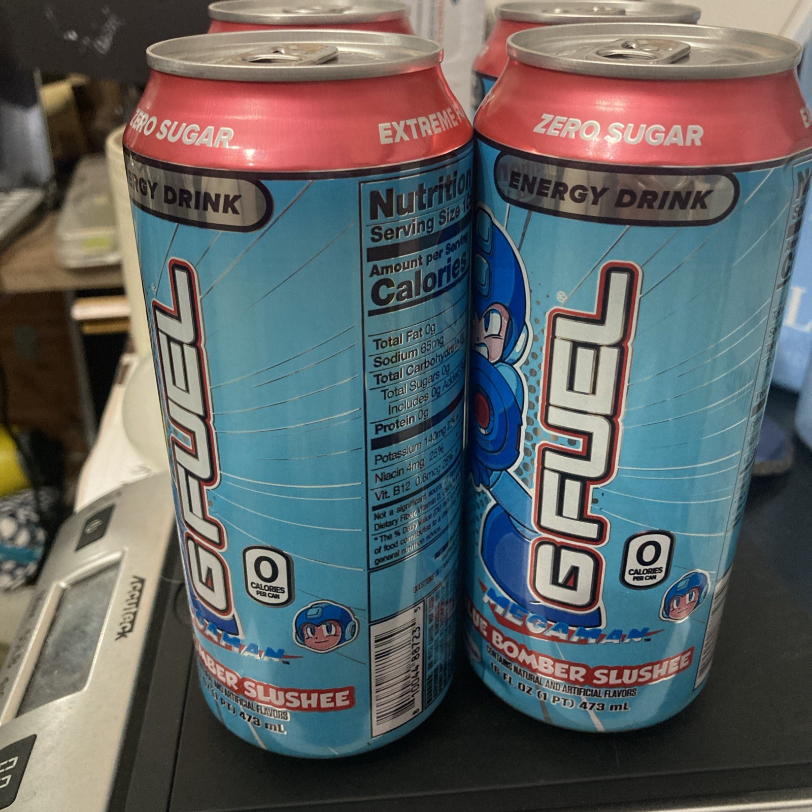 Limited Edition Megaman Blue Bomber Slushee GFuel Energy Drink Can 16oz 4 pack