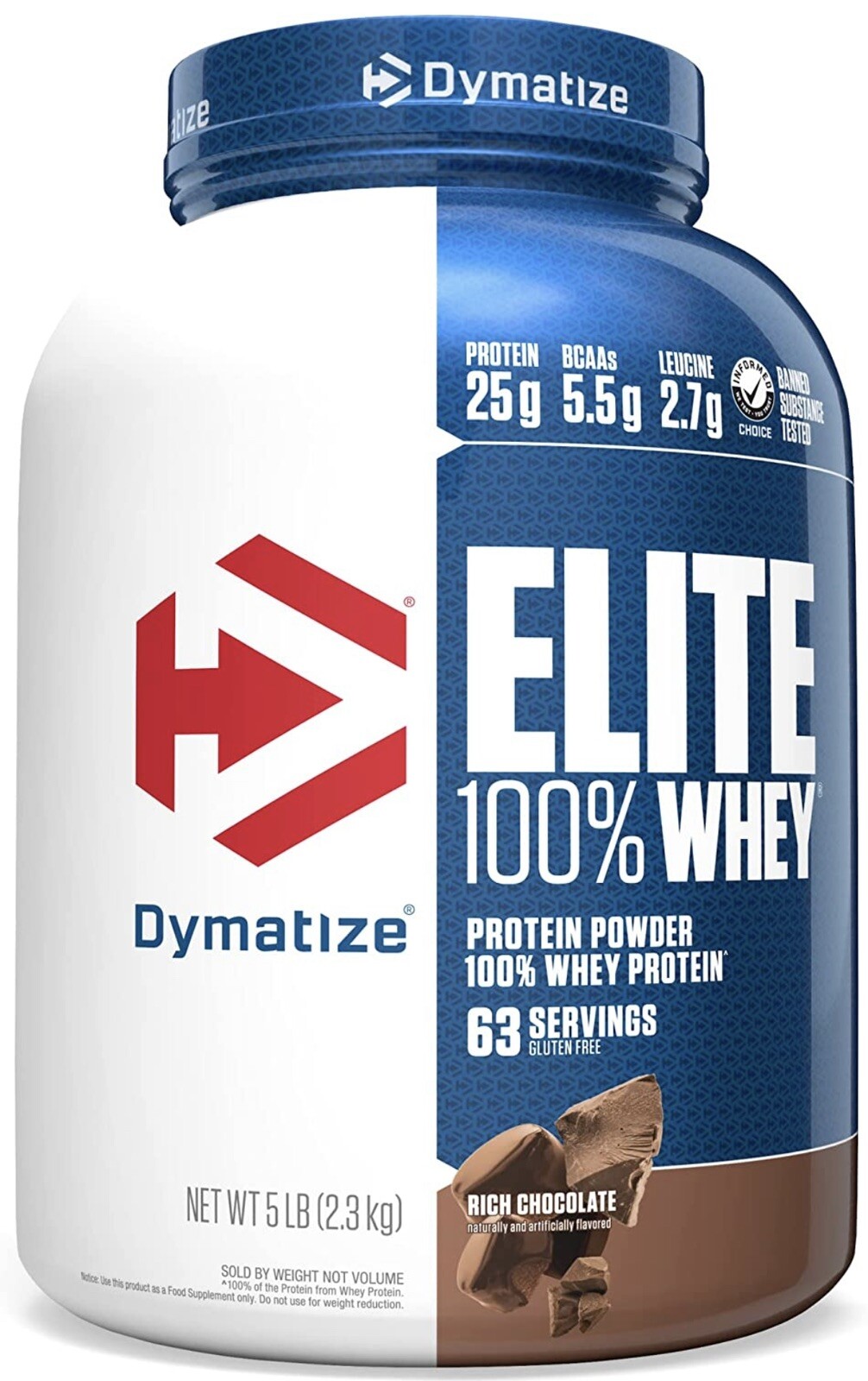 Dymatize Elite 100% Whey Protein Powder, 25g Protein, 5.5g Rich Chocolate