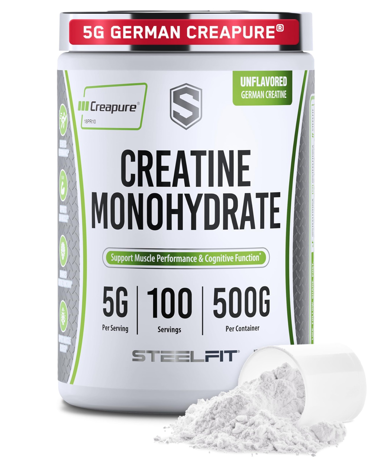 SteelFit Creapure Creatine Monohydrate Powder, 1.1 Pound (Pack of 1)