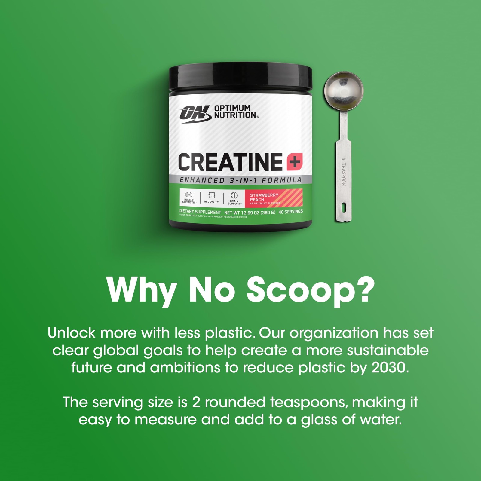 Optimum Nutrition Creatine Monohydrate plus Powder, Strawberry Peach Flavored Cr
