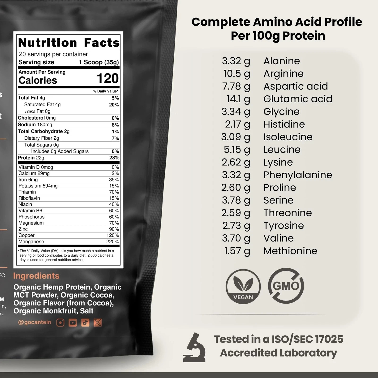 Cantein Organic Hemp Protein Vegan Protein Powder Clean Plant Based Protein P…