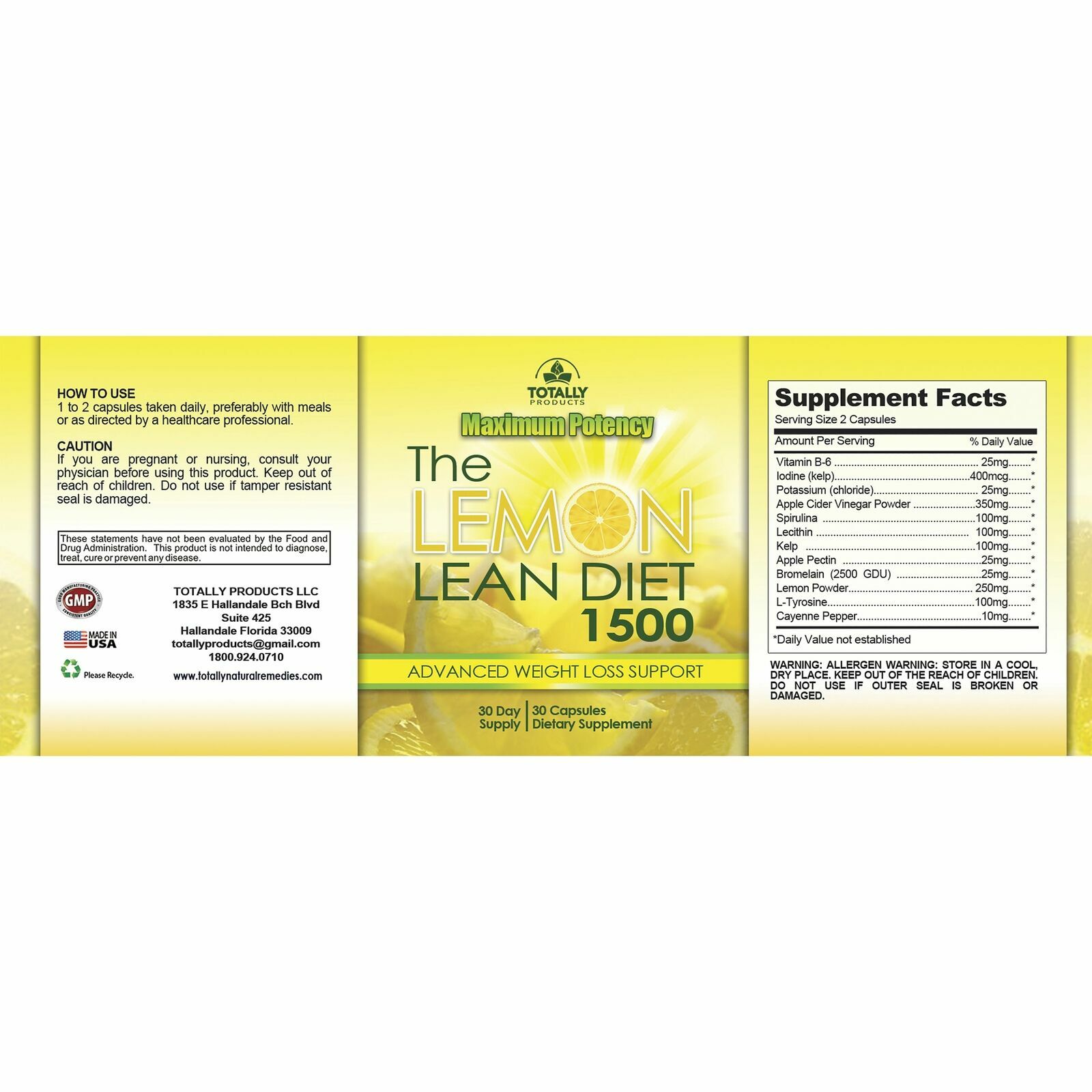 Lemon Lean Diet Maximum Potency Pure Keto BHB Weight Loss Pills Free Shipping