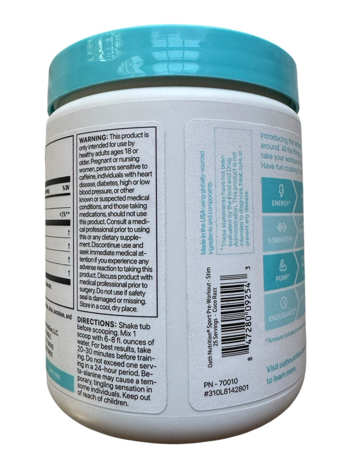 Oath Nutrition Sport Sugar Free Pre-Workout Powder Coco-Razz EXP 11/08/2026