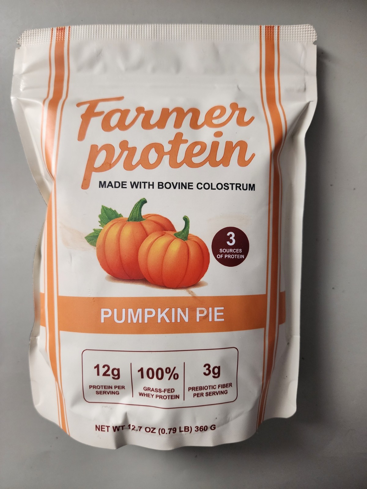 Farmer Protein Bovine Colostrum Powder Pumpkin Pie Flavor 12.7oz Bag EXP 10/2027