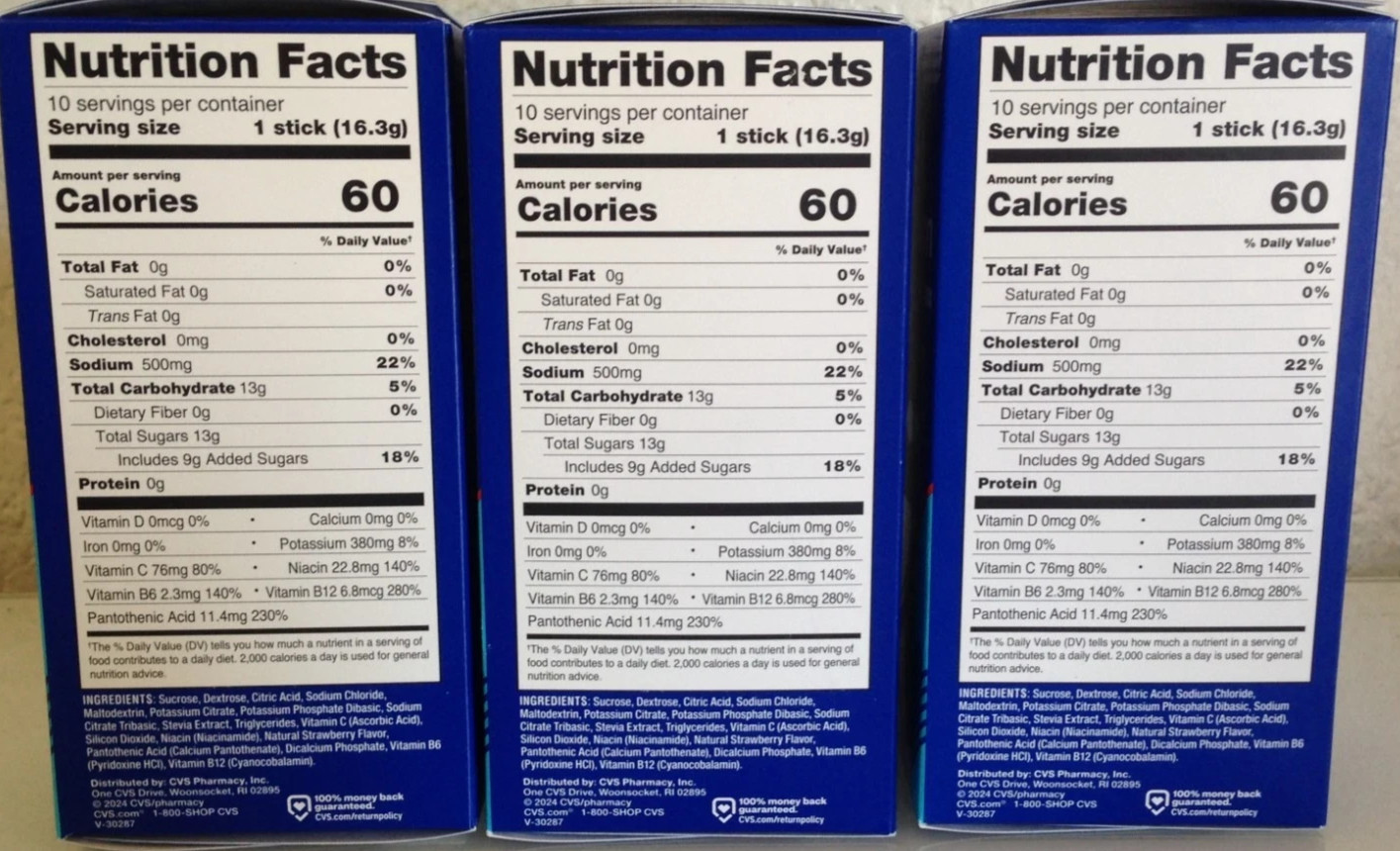 CVS Rapid Hydration Electrolyte Drink Mix Strawberry, 10 Stick (30 Sticks Total)
