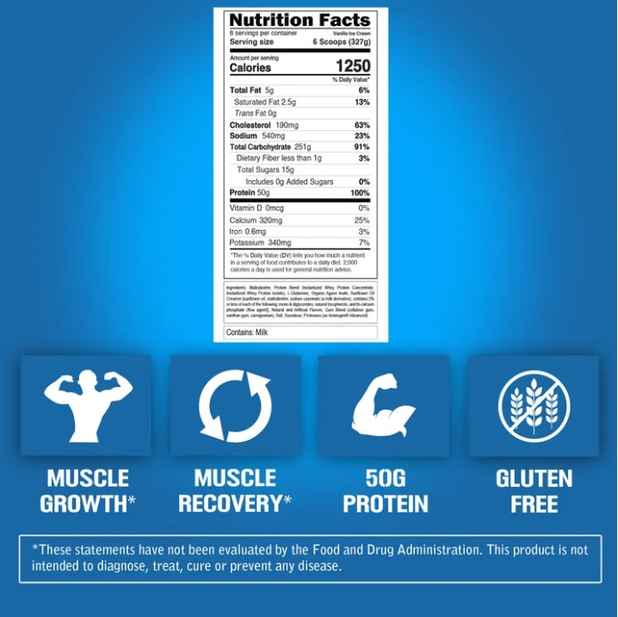 Evlution Nutrition Stacked Protein Gainer, 50 Grams Whey Protein Powder Complex,