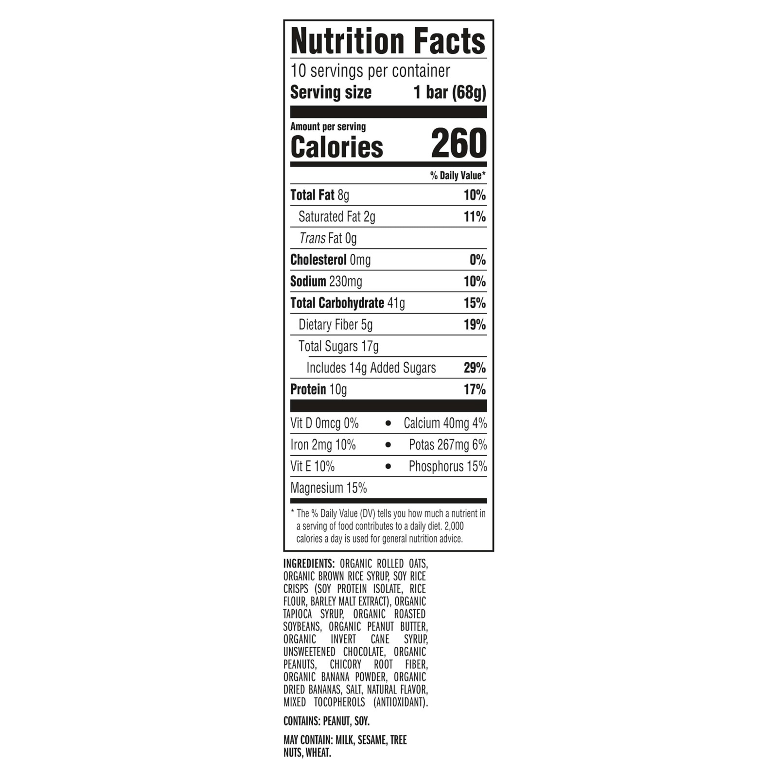 CLIF BAR – Energy 10 Count (Pack of 1), Peanut Butter Banana Dark Chocolate