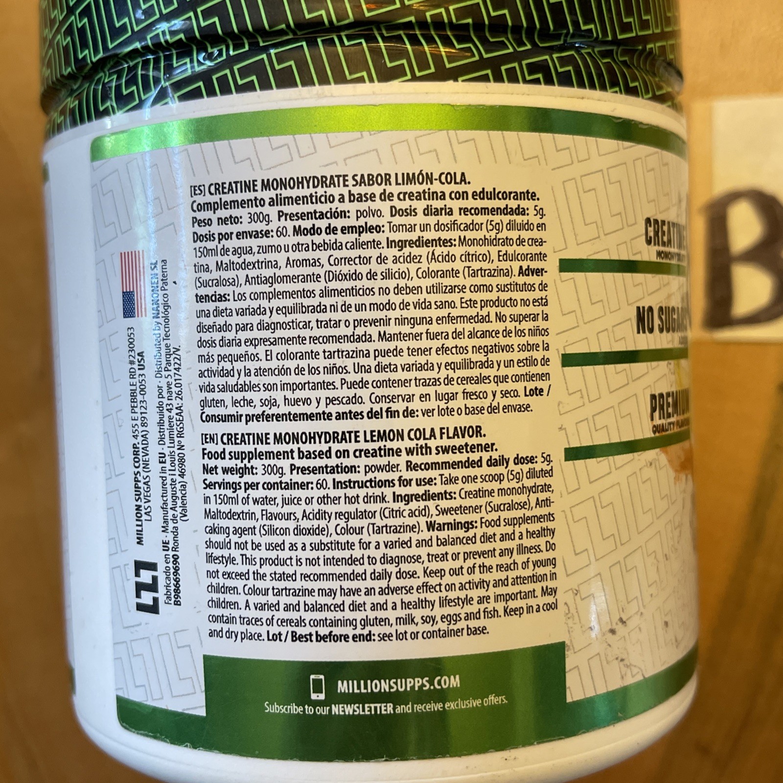 MILLION SUPPS 100% Micronized Creatine Monohydrate 10.58oz (LEMON COLA) New!