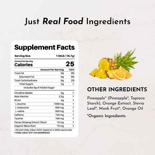 Pre-Workout Sports Drink Powder Packet – Orange Pineapple – 5.89oz/10ct
