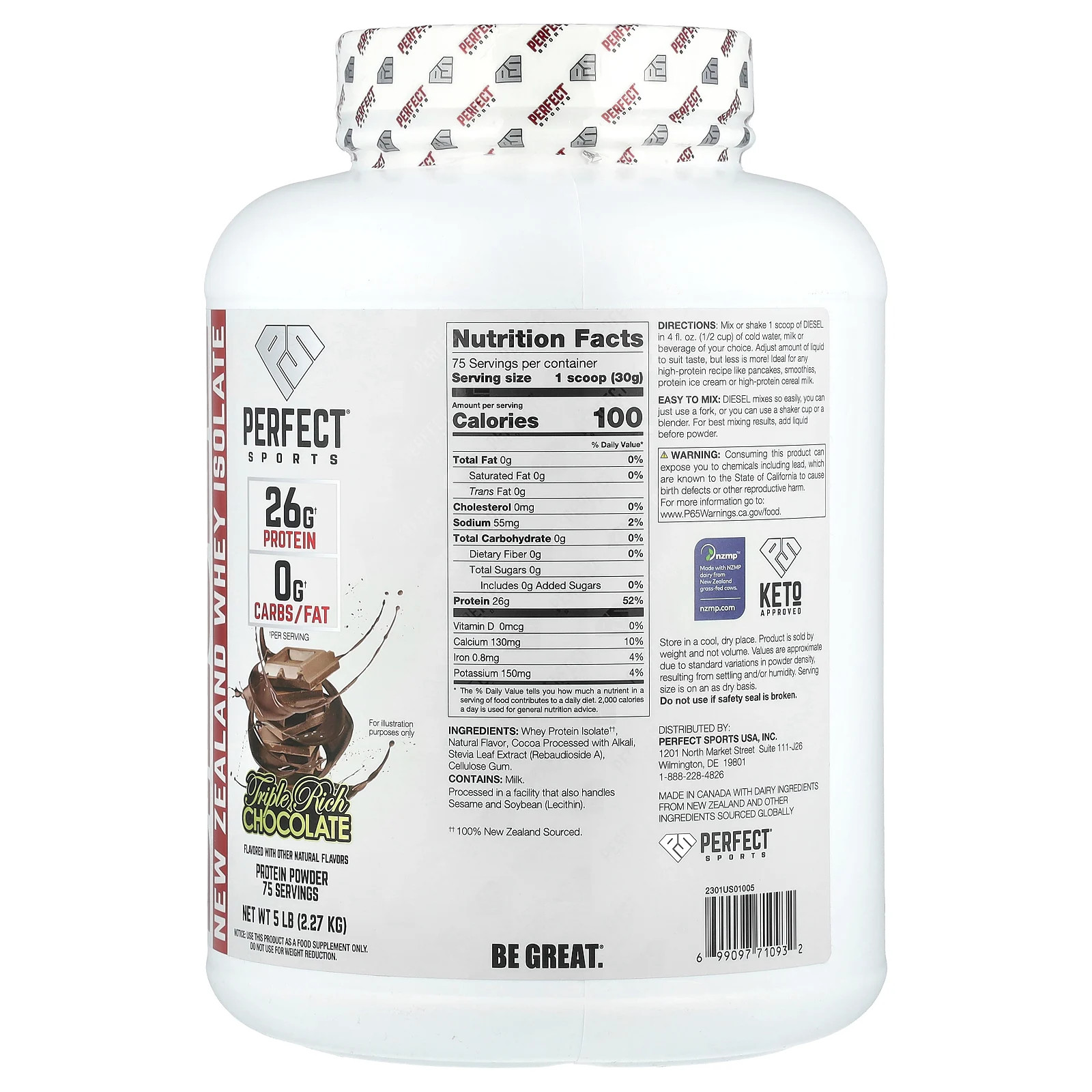 Diesel, New Zealand Whey Isolate, Triple Rich Chocolate, 5 lbs (2.27 g)