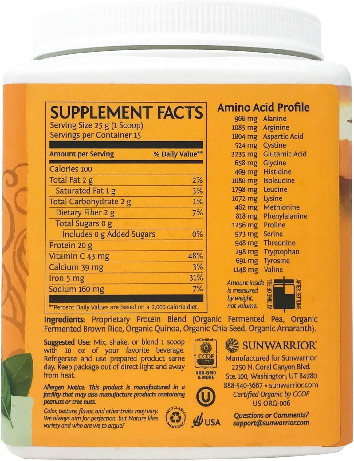 SUNWARRIOR Organic Classic Plus Natural, 375 GR