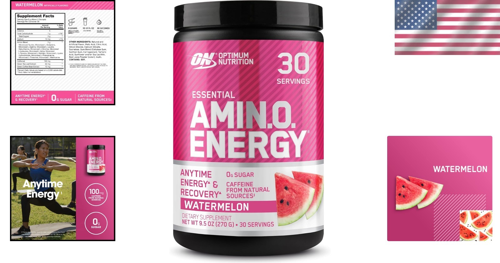 Sugar-Free Amino Energy Powder with Green Tea – 30 Servings in Watermelon Flavor