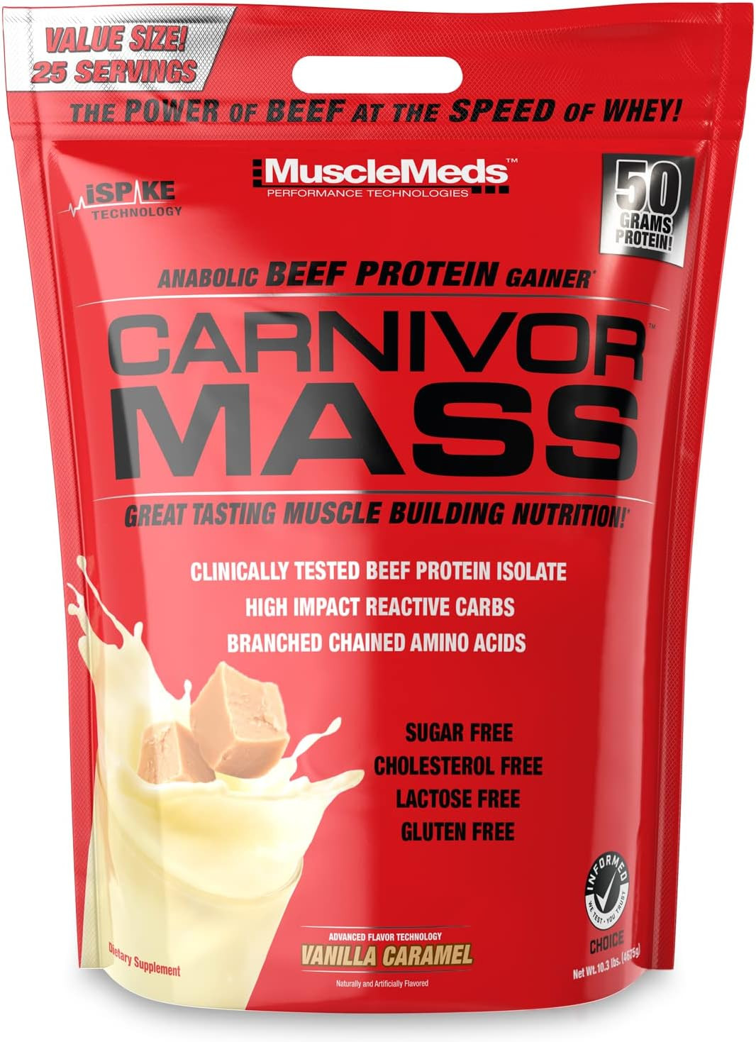 Carnivor Mass Anabolic Beef Protein Gainer, Vanilla Caramel, 10 Pounds