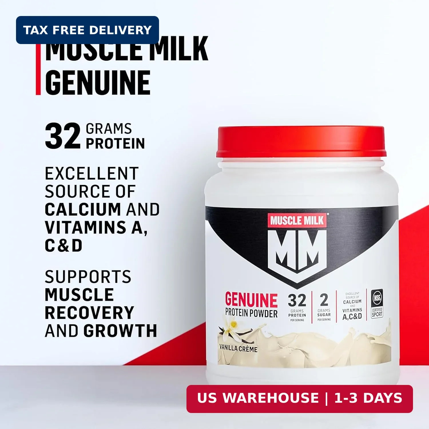 Muscle Milk Genuine Protein Powder, Cookies ‘N Crème, 1.93 Pounds, 13 Servings,